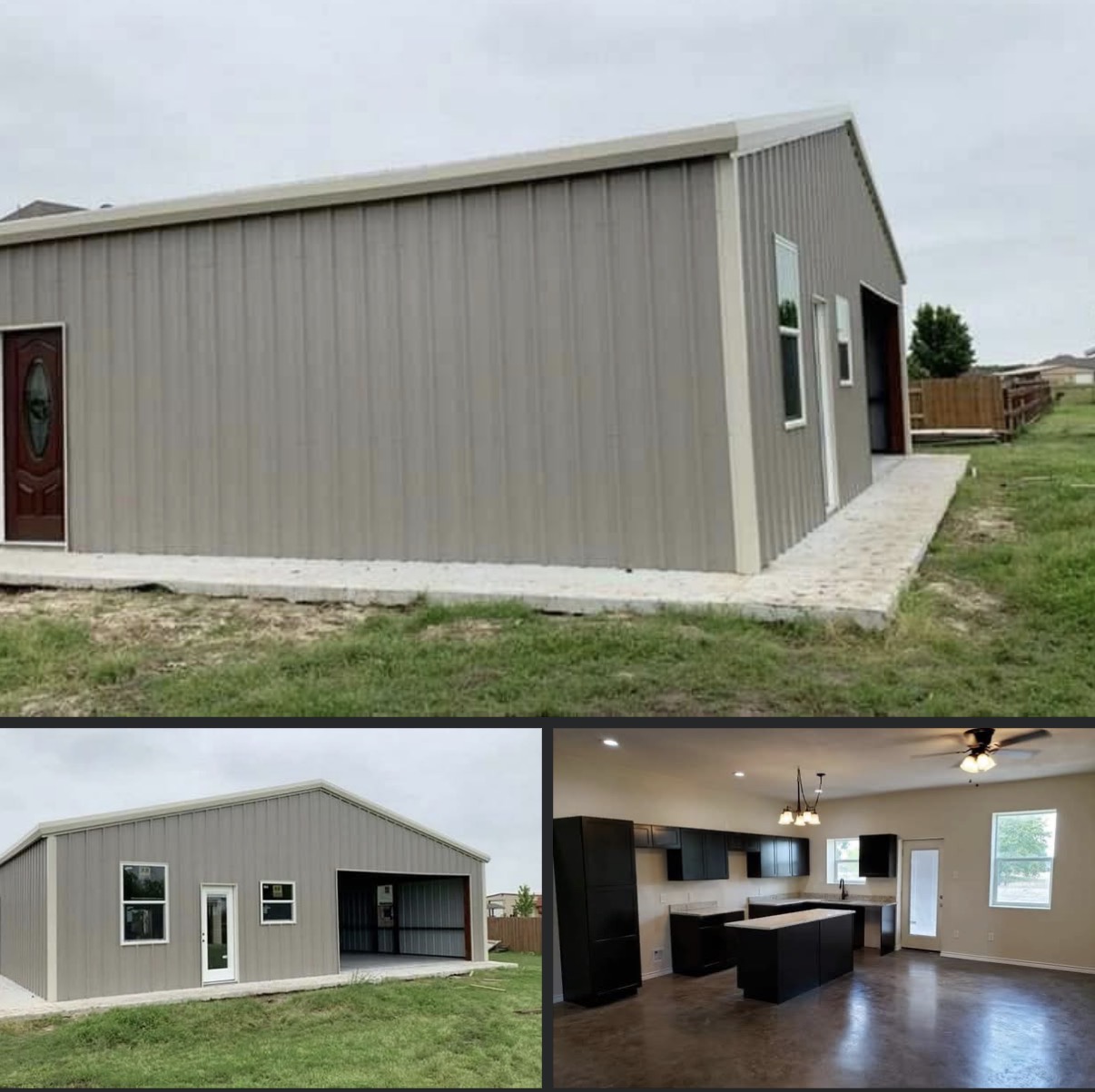 Metal building barndominium construction with finished interior