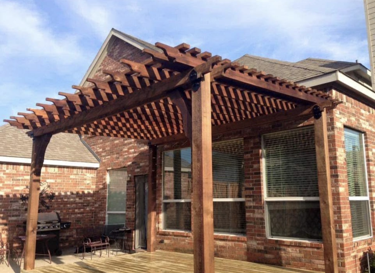 Custom cedar pergola patio cover construction